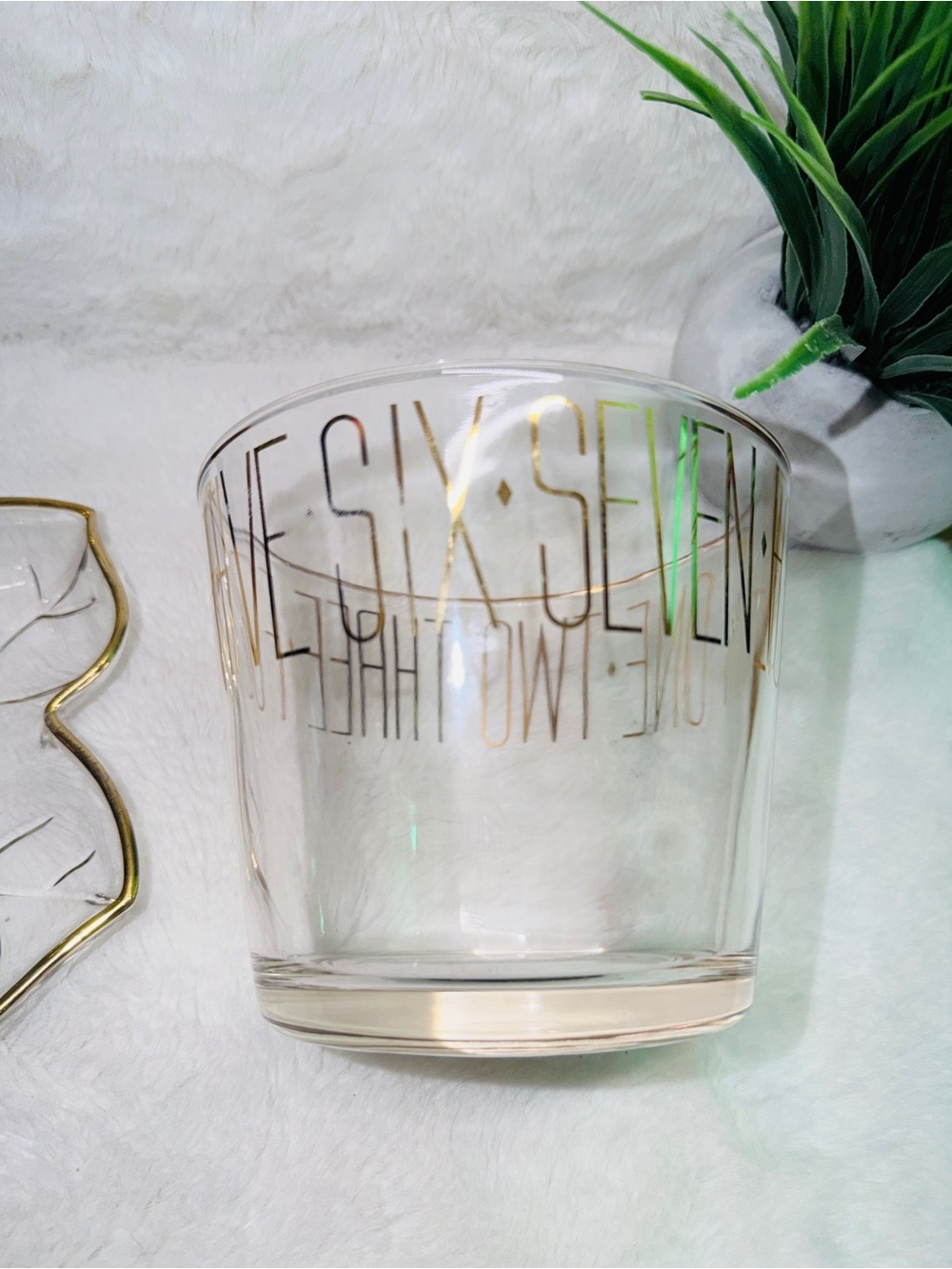 Gold Trim Glass Leaf Dish & Gold Lettered Glass Parfait or Ice Container 🧊 - Picture 3 of 4